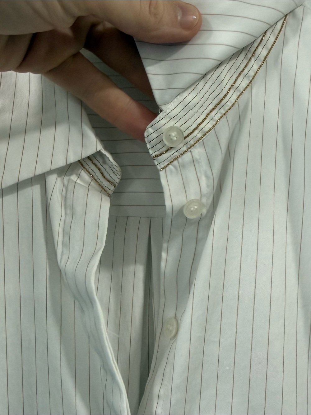 Lafayette 148 Pinstripe Button Down Untucked Size M - Picture 6 of 7